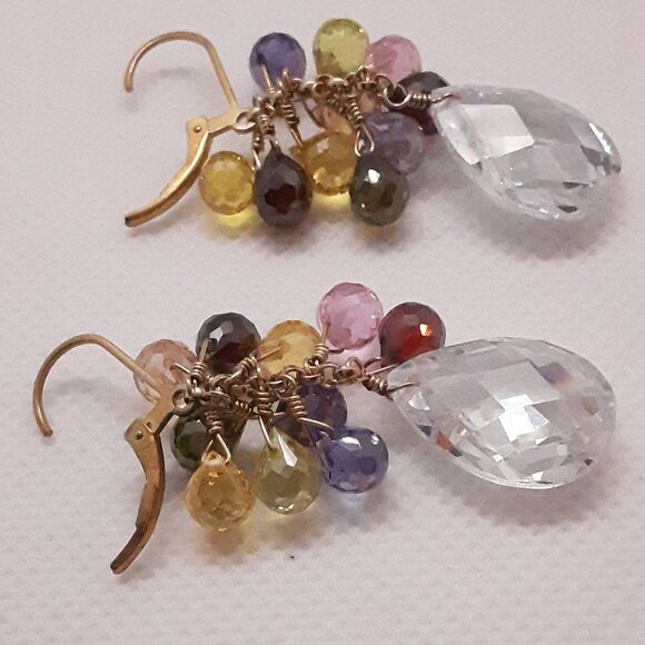 Stunning Faceted Multi-Color Crystal Drop Earrings Designed by Nina Nyugen - Picture 5 of 14